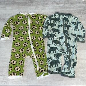 KICKEE PANTS Bamboo Boy Coveralls w/ Zipper in Aloe Elephant & Meadow Soccer